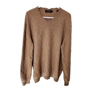 Bugatchi Diamond Stitch Cashmere Knit Tan V-neck Sweater Men's Size Large